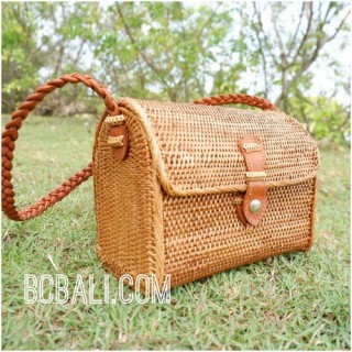 rattan handbag leather strap school bag hand woven full handmade style